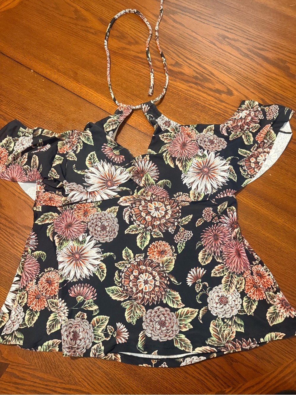 Women’s Plus Raisins Curve Tankini Top 18W Off Cold Shoulder Halter Floral 18 2x